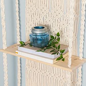 KALTEK Macrame Wall Hanging Shelf - 3 Tier Wall Shelves with Handmade Woven Macrame Rope - Boho Shelves Organizer Hanger for Kitchen, Bathroom, Home Storage, Floating Indoor Plant Wall Shelf