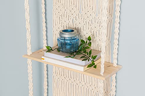 KALTEK Macrame Wall Hanging Shelf - 3 Tier Wall Shelves with Handmade Woven Macrame Rope - Boho Shelves Organizer Hanger for Kitchen, Bathroom, Home Storage, Floating Indoor Plant Wall Shelf