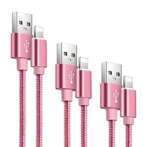 [apple mfi certified] iphone charger 3 pack 10ft 6ft 3ft iphone charging cables nylon braided long usb cable iphone charger cord compatible with iphone 12 pro max 11 10 xr xs max 8 7 6 5 se - pink