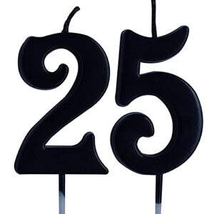 black 25th birthday candle, number 25 years old candles cake topper, woman or man party decorations, supplies