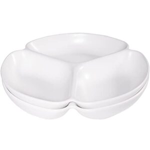 aquiver 9 inch matte ceramic divided serving platter & tray - 3 compartment white serving plates for candy, nuts, fruit, veggies, appetizers, set of 2