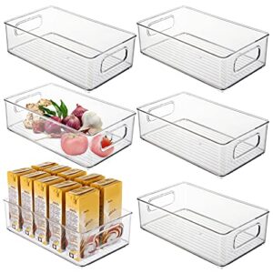 kingrol 6 pack plastic storage bins for pantry, refrigerator, countertop, cabinet organization, stackable food storage organizer with handles, bpa free, 10 x 6 x 3 inch