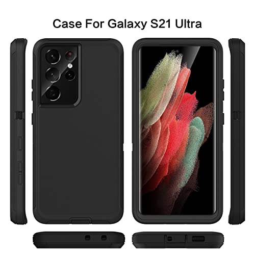 MXX Case Compatible with Galaxy S21 Ultra, 3-Layer Super Full Heavy Duty Body Bumper Cover/Shock Protection/Dust Proof, Designed for Samsung Galaxy S21 Ultra 5g (6.8 Inch) 2021 - (Black)