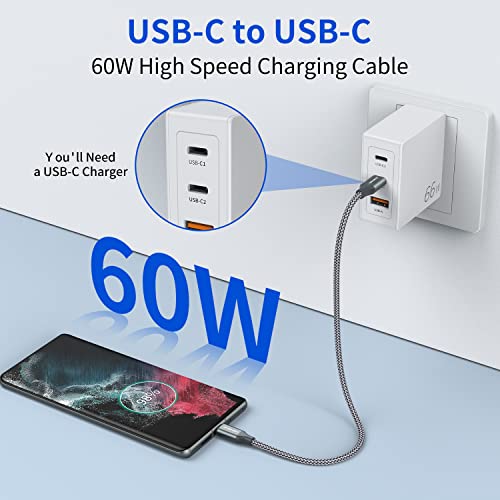 USB C to C Cable (3 Pack 1ft),Short USB Type C Fast Charging Nylon Braided Charger Cord Compatible with Android Samsung Galaxy S23 S22 S21 S20+ Ultra,Note 20/10,MacBook Pro, iPad Pro USB-C Power Bank