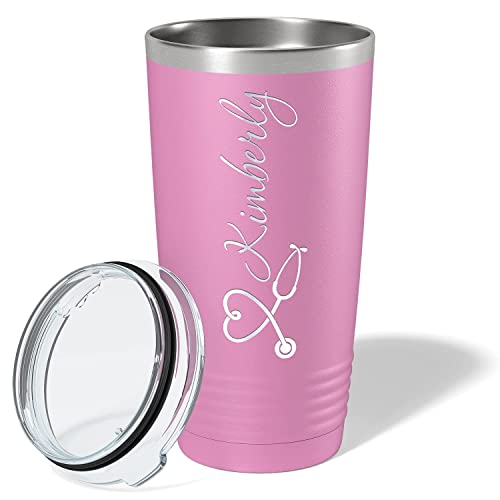 Personalized Heart Stethoscope Nurse, RN, LPN, CNA, CMA, MA Laser Engraved on Lilac 20 oz Stainless Steel Tumbler with Lid - Insulated Cup - Travel Mug