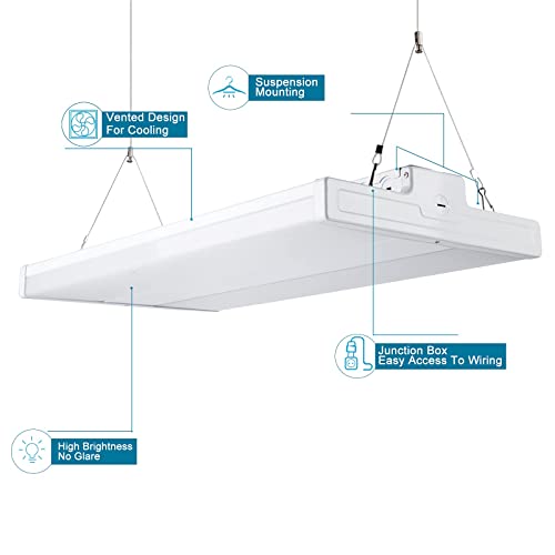 Lightdot 2 Pack LED High Bay Shop Light, 2FT (Large Area Illumination) 150W [Eqv.600W MH/HPS] 5000K Commercial Warehouse Linear Hanging Light for Workshop Energy Saving Upto 5600KW*2/5Yrs(5Hrs/Day)