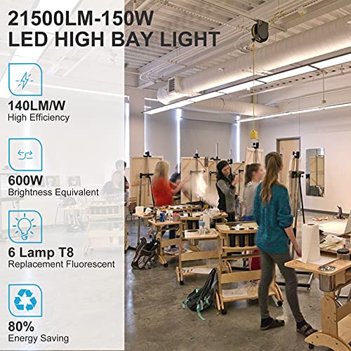 Lightdot 2 Pack LED High Bay Shop Light, 2FT (Large Area Illumination) 150W [Eqv.600W MH/HPS] 5000K Commercial Warehouse Linear Hanging Light for Workshop Energy Saving Upto 5600KW*2/5Yrs(5Hrs/Day)