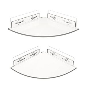 2-Pack Adhesive Shower Shelves, Acrylic Bathroom Corner Shelf, Clear Floating Storage Organizer, Wall Mounted No-Drilling Shower Caddy for Kitchen, Toilet, Shampoo, and Dorm.