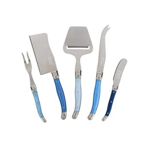 Laguiole 5-Piece Cheese Knife Set (Shades of Blue)–Stainless Steel Cheese Knives Set – Cheese Spreader, Spade, Fork, Fork Tipped Spear & Slicer –Luxurious Charcuterie Accessories Set for Parties