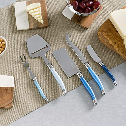 Laguiole 5-Piece Cheese Knife Set (Shades of Blue)–Stainless Steel Cheese Knives Set – Cheese Spreader, Spade, Fork, Fork Tipped Spear & Slicer –Luxurious Charcuterie Accessories Set for Parties