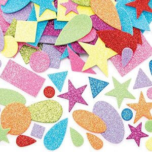 baker ross fe574 self-adhesive glitter foam shapes - pack of 180, craft stickers, craft supplies for children, stickers for kids