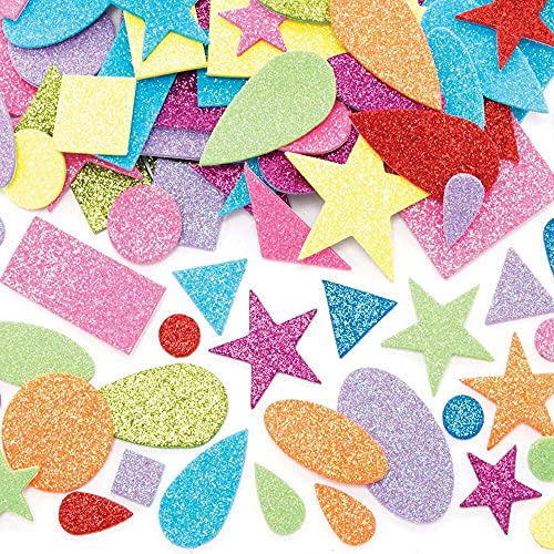 Baker Ross FE574 Self-Adhesive Glitter Foam Shapes - Pack of 180, Craft Stickers, Craft Supplies for Children, Stickers for Kids