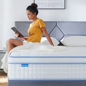 IYEE NATURE King Mattress, 12 Inch King Size Hybrid Mattress Individual Pocket Spring with Foam,King Bed in a Box with Breathable and Pressure Relief,Medium Plush,Blue