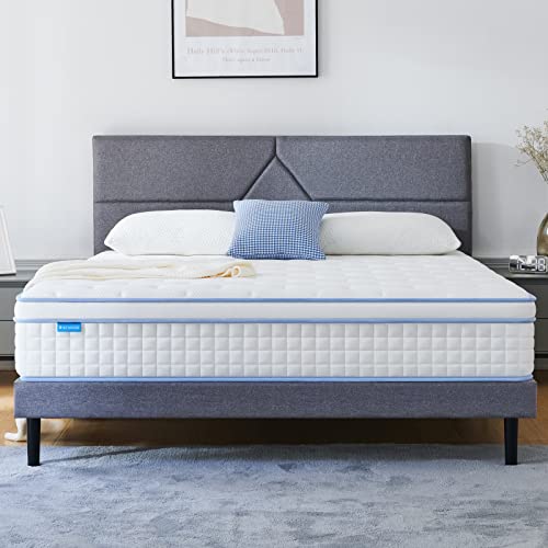 IYEE NATURE King Mattress, 12 Inch King Size Hybrid Mattress Individual Pocket Spring with Foam,King Bed in a Box with Breathable and Pressure Relief,Medium Plush,Blue