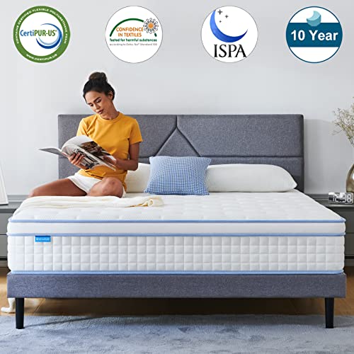 IYEE NATURE King Mattress, 12 Inch King Size Hybrid Mattress Individual Pocket Spring with Foam,King Bed in a Box with Breathable and Pressure Relief,Medium Plush,Blue