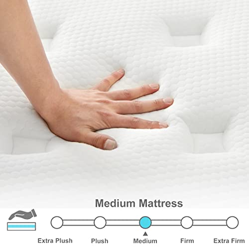 IYEE NATURE King Mattress, 12 Inch King Size Hybrid Mattress Individual Pocket Spring with Foam,King Bed in a Box with Breathable and Pressure Relief,Medium Plush,Blue