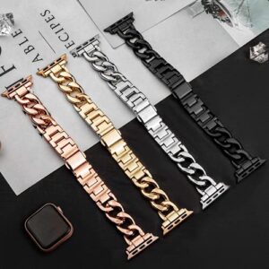 Kolgios 38/40/41mm Gold Cool Women Chain Metal Smartwatch Bands Compatible for Apple Watch Bands Series 8/7/6/SE/5/4 Adjustment Replacement Bracelet for Iwatch 8/7 Gift for Her