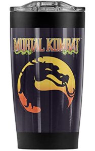 mortal kombat klassic klassic logo stainless steel tumbler 20 oz coffee travel mug/cup, vacuum insulated & double wall with leakproof sliding lid | great for hot drinks and cold beverages