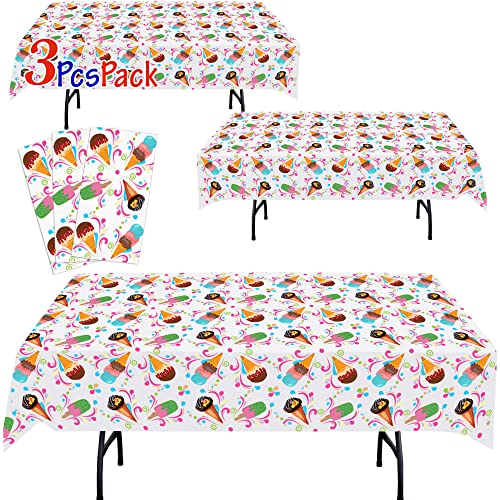 AnapoliZ Ice Cream Plastic Tablecloth | 3 Pcs Pack (54” Inch Wide x 102” Inch Long) | Rectangular Ice Cream, Popsicle Table Cover | Summer Party Table Decoration | Ice Cream Social, BBQ Tablecloth