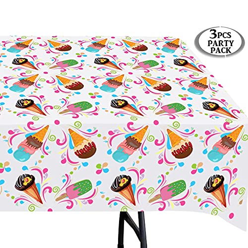 AnapoliZ Ice Cream Plastic Tablecloth | 3 Pcs Pack (54” Inch Wide x 102” Inch Long) | Rectangular Ice Cream, Popsicle Table Cover | Summer Party Table Decoration | Ice Cream Social, BBQ Tablecloth