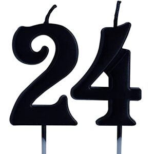 black 24th birthday candle, number 24 years old candles cake topper, woman or man party decorations, supplies