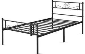 topeakmart 13 inch classic metal bed frame with headboard mattress foundation/platform bed/slatted bed base,twin size