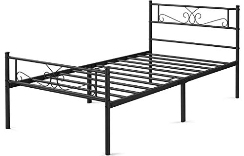 Topeakmart 13 inch Classic Metal Bed Frame with Headboard Mattress Foundation/Platform Bed/Slatted Bed Base,Twin Size