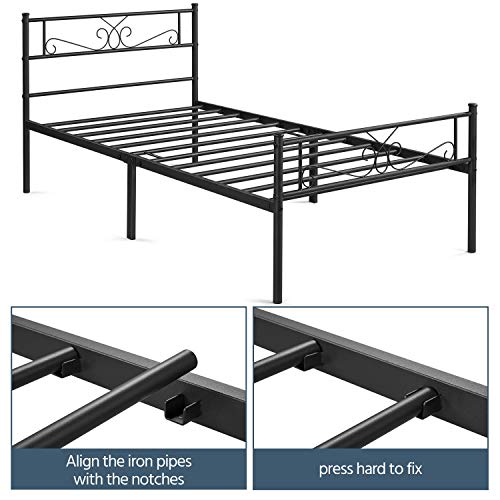 Topeakmart 13 inch Classic Metal Bed Frame with Headboard Mattress Foundation/Platform Bed/Slatted Bed Base,Twin Size