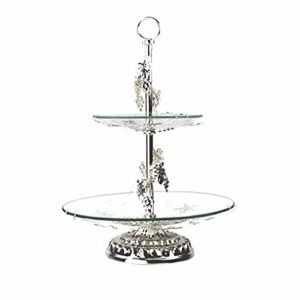 2 Tier Elegant Glass Cake Stand Cupcake Tray Multifunctional Tower Dessert Fruit Plate Holder Table Decor for Restaurant Buffet Bar Picnic Party Festival Afternoontea Silver