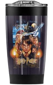 harry potter sorcerer's stone poster stainless steel tumbler 20 oz coffee travel mug/cup, vacuum insulated & double wall with leakproof sliding lid | great for hot drinks and cold beverages