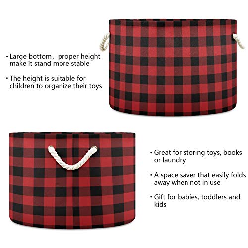 Qilmy Large Storage Basket Cotton Rope Basket Red Buffalo Plaid Baby Laundry Basket for Blankets Toys Storage Basket Laundry Hamper