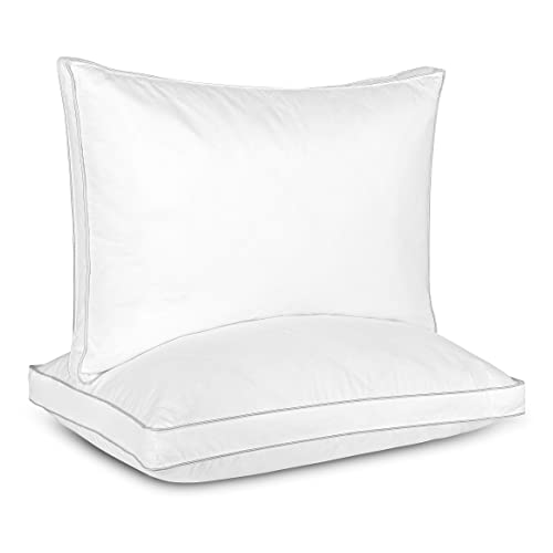 Dreamhood Luxury Goose Feather Down Pillow King Size Set of 2 - Made in USA Firm Gusseted Bed Pillows for Sleeping with Soft Premium 500 TC Cooling Cotton Shell