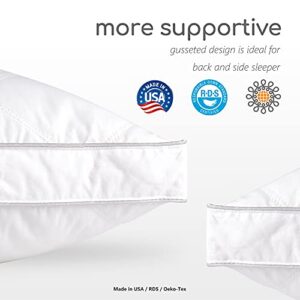 Dreamhood Luxury Goose Feather Down Pillow King Size Set of 2 - Made in USA Firm Gusseted Bed Pillows for Sleeping with Soft Premium 500 TC Cooling Cotton Shell
