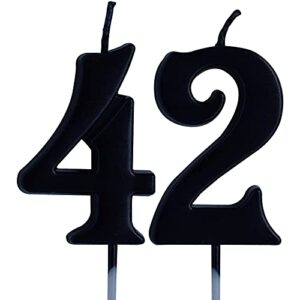 black 42nd birthday candle, number 42 years old candles cake topper, woman or man party decorations, supplies