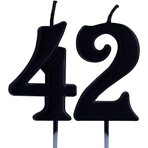 Black 42nd Birthday Candle, Number 42 Years Old Candles Cake Topper, Woman Or Man Party Decorations, Supplies