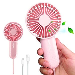 lcjmmo mini handheld fan powerful small personal portable fan with lanyard, 3 speeds adjustable usb rechargeable battery operated cooling fan for indoor outdoor household home office traveling , pink