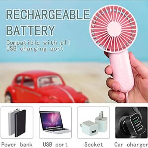 LCJMMO Mini Handheld Fan Powerful Small Personal Portable Fan with Lanyard, 3 Speeds Adjustable USB Rechargeable Battery Operated Cooling Fan for Indoor Outdoor Household Home Office Traveling , Pink