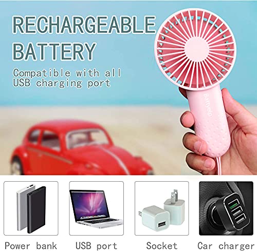 LCJMMO Mini Handheld Fan Powerful Small Personal Portable Fan with Lanyard, 3 Speeds Adjustable USB Rechargeable Battery Operated Cooling Fan for Indoor Outdoor Household Home Office Traveling , Pink