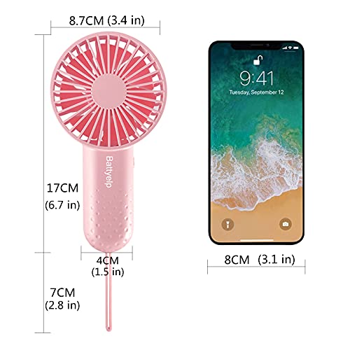 LCJMMO Mini Handheld Fan Powerful Small Personal Portable Fan with Lanyard, 3 Speeds Adjustable USB Rechargeable Battery Operated Cooling Fan for Indoor Outdoor Household Home Office Traveling , Pink