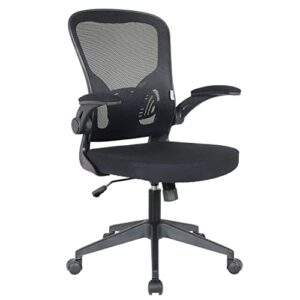 leisuremod newton modern adjustable height mesh office swivel desk chair with flip up armrest, black