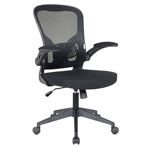 LeisureMod Newton Modern Adjustable Height Mesh Office Swivel Desk Chair with Flip Up Armrest, Black