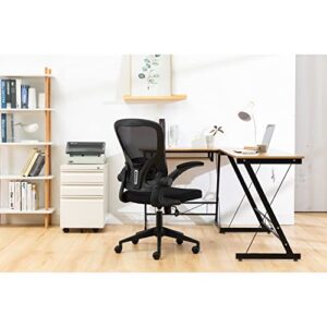 LeisureMod Newton Modern Adjustable Height Mesh Office Swivel Desk Chair with Flip Up Armrest, Black