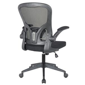 LeisureMod Newton Modern Adjustable Height Mesh Office Swivel Desk Chair with Flip Up Armrest, Black