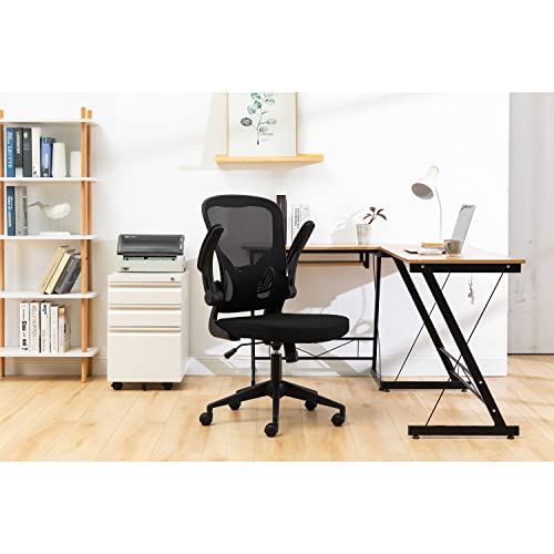 LeisureMod Newton Modern Adjustable Height Mesh Office Swivel Desk Chair with Flip Up Armrest, Black