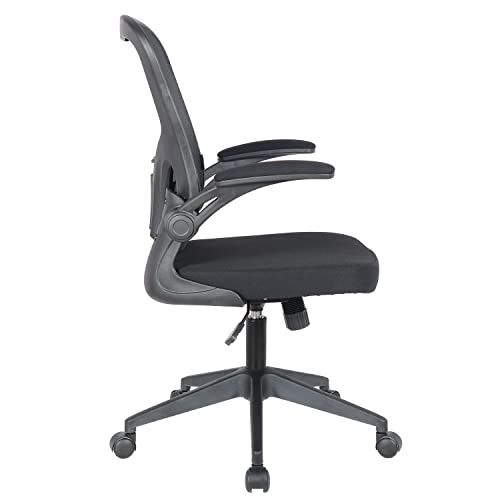 LeisureMod Newton Modern Adjustable Height Mesh Office Swivel Desk Chair with Flip Up Armrest, Black