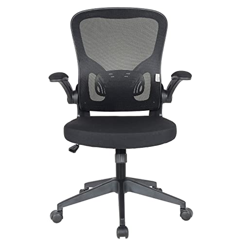 LeisureMod Newton Modern Adjustable Height Mesh Office Swivel Desk Chair with Flip Up Armrest, Black