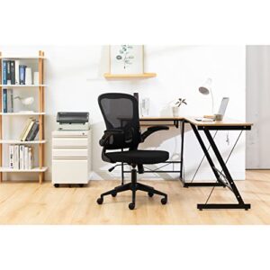 LeisureMod Newton Modern Adjustable Height Mesh Office Swivel Desk Chair with Flip Up Armrest, Black