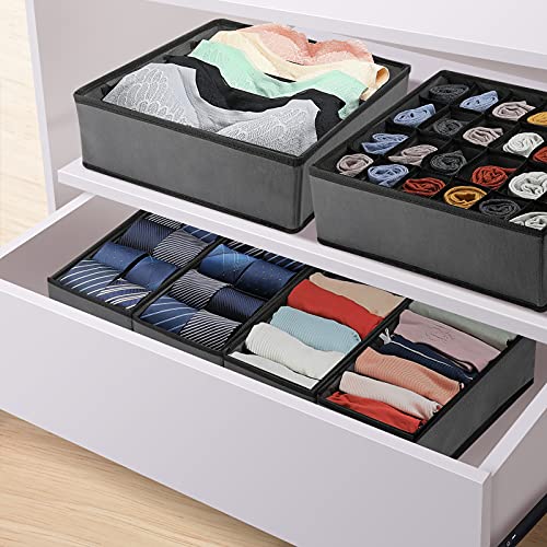 Puricon 6 Set Closet Organizer Underwear Drawer Storage, Dresser Drawer Organizers Box for Bras Socks Underwear Clothes Ties Belts Lingerie, Foldable Fabric -Grey