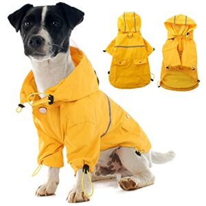 dog raincoat, hooded waterproof pet poncho, adjustable dog rain jacket slicker with harness hole for small medium large dogs, reflective dog outfit apparel puppies outdoor clothes in rainy day