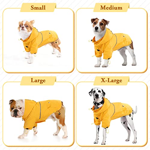 Dog Raincoat, Hooded Waterproof Pet Poncho, Adjustable Dog Rain Jacket Slicker with Harness Hole for Small Medium Large Dogs, Reflective Dog Outfit Apparel Puppies Outdoor Clothes in Rainy Day